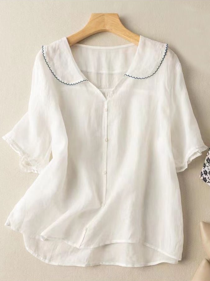 Short Sleeve Linen Shirt for Women | Laura White