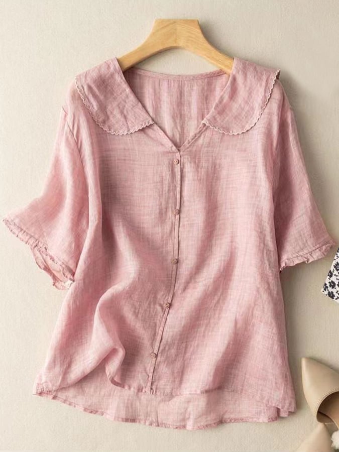 Short Sleeve Linen Shirt for Women | Laura Pink