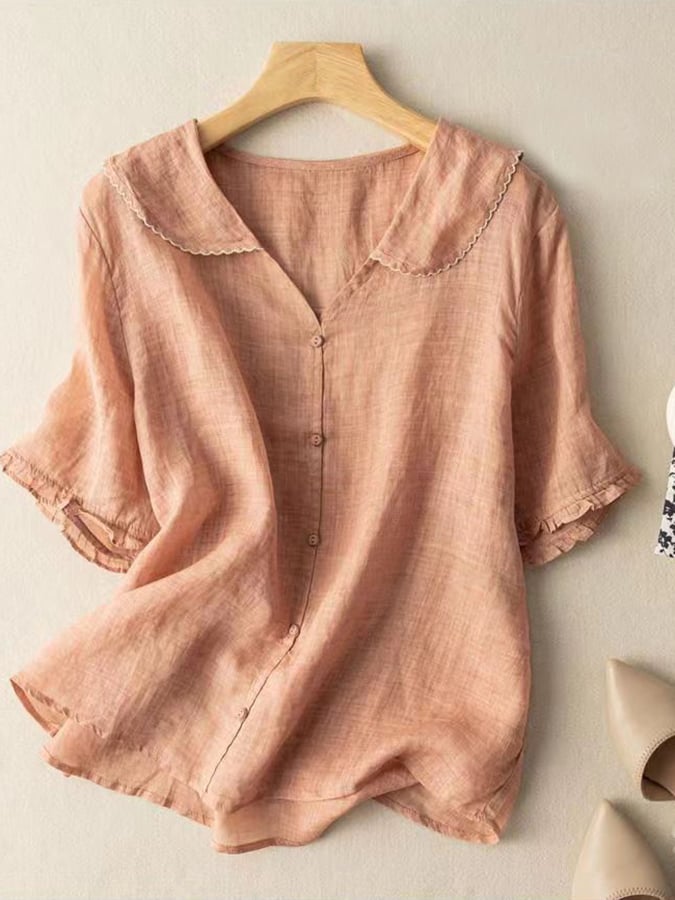 Short Sleeve Linen Shirt for Women | Laura Peach