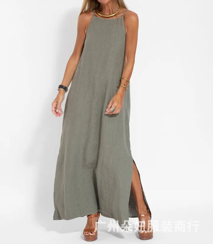 Linen Maxi Summer Slip Dress for Women | Fyyla Grey