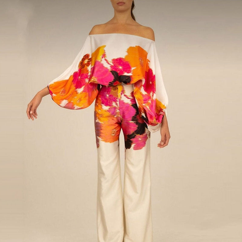 Silk Blouse and Pants Set Relaxed Fit for Women | Solara Multicolor