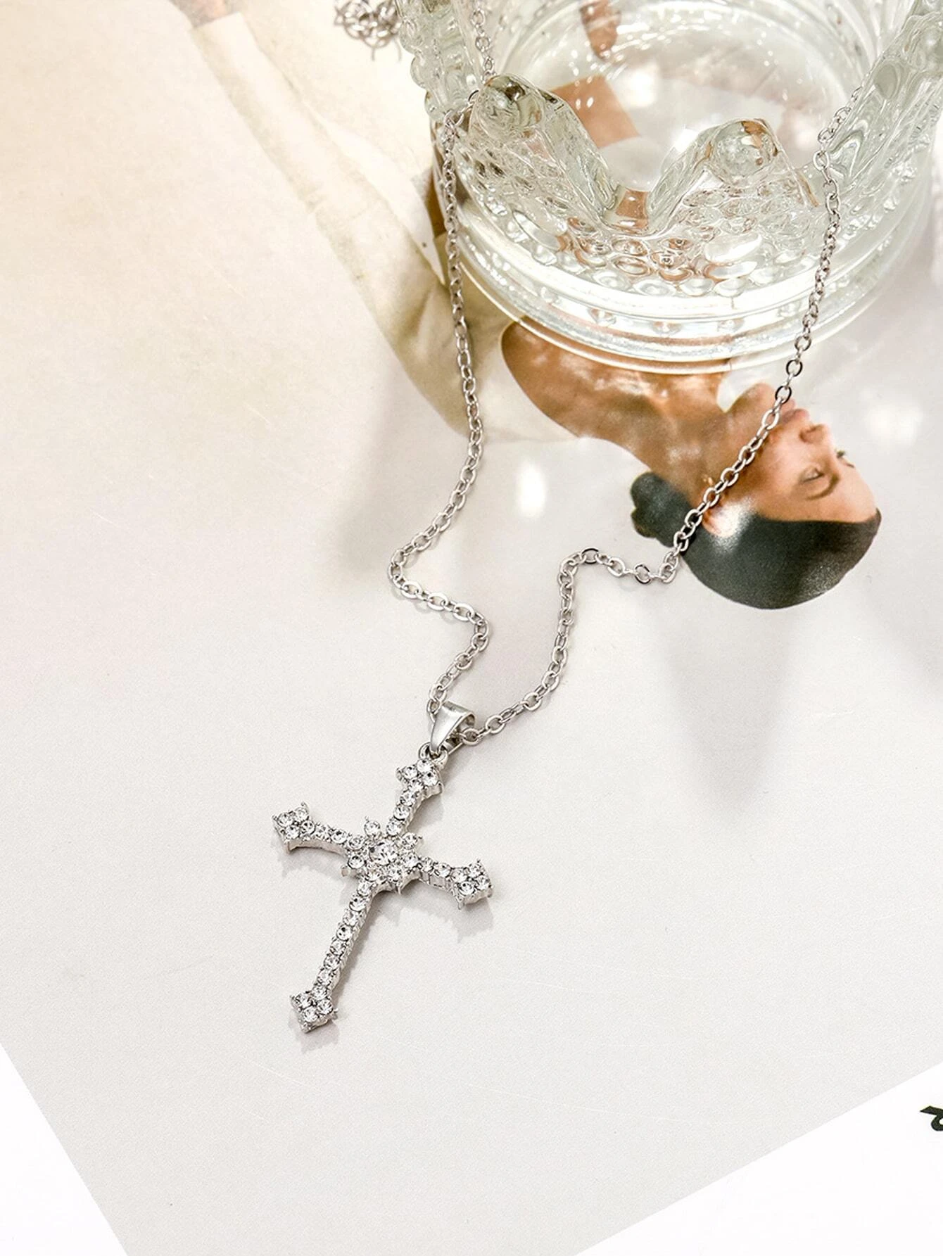 Silver Cross Necklace with Zircon Crystals for Women | Shaira