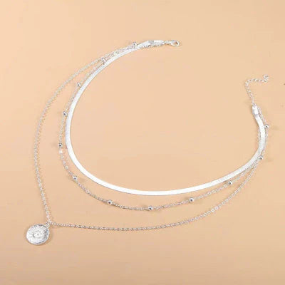 Silver Layered Necklace Set with Coin Pendant for Women | Selena