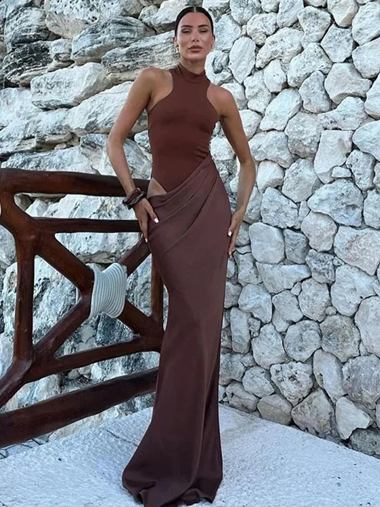 Sleeveless Hollow Out Maxi Dress for Women | Korina Coffee