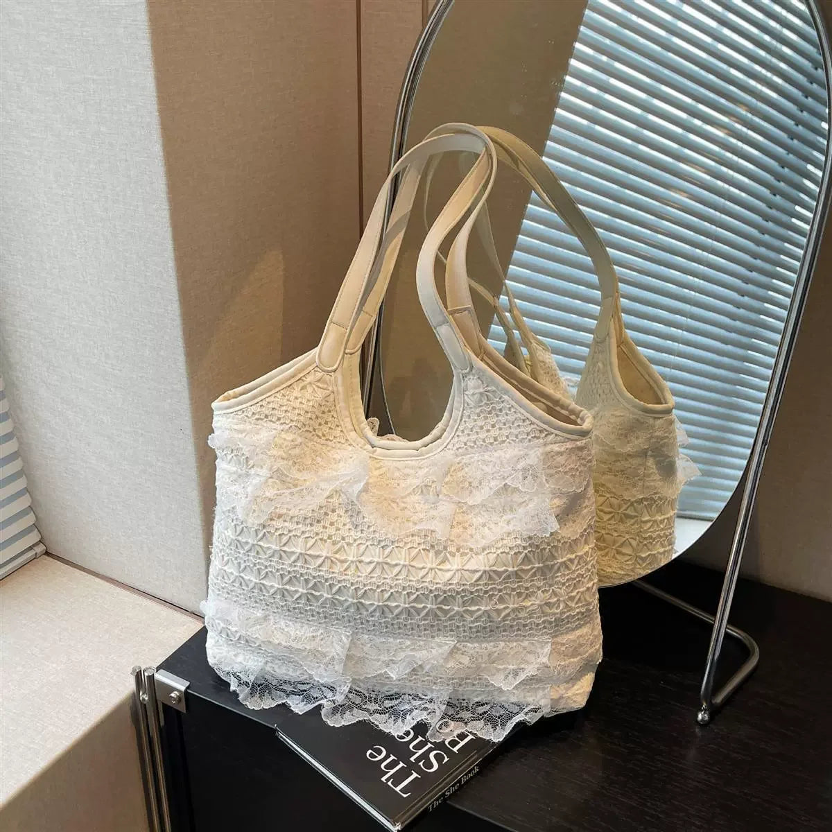 Spacious Straw Beach Bag For Women | Lirina Lace White One Size