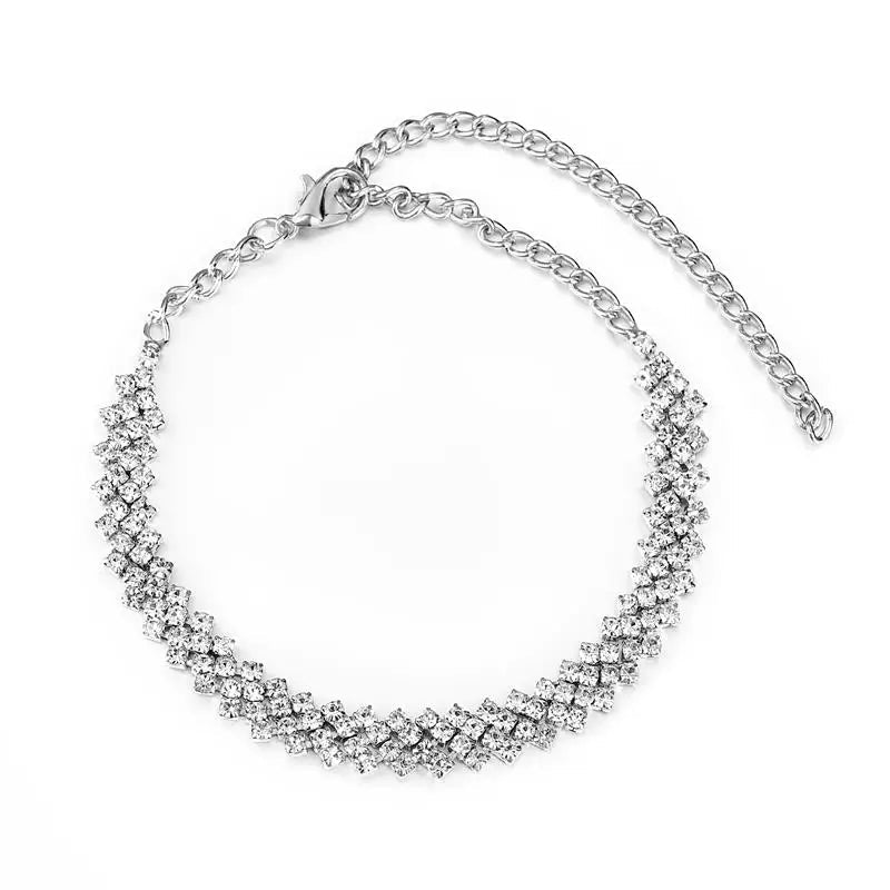 Sparkling Rhinestone Chain Anklet for Women | Giulia Silver color One size