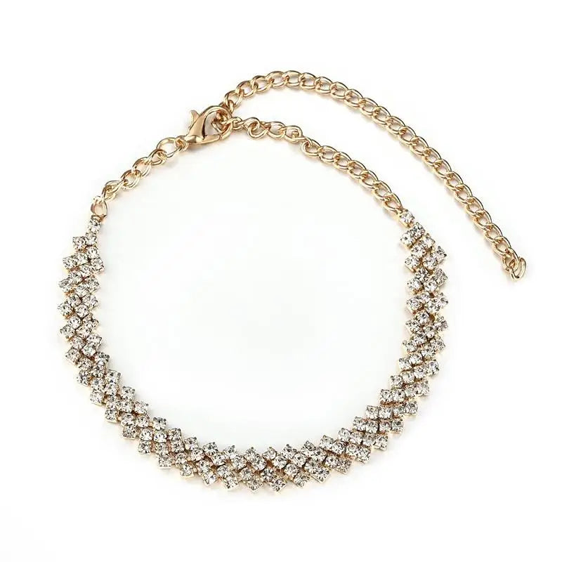 Sparkling Rhinestone Chain Anklet for Women | Giulia Gold color One size