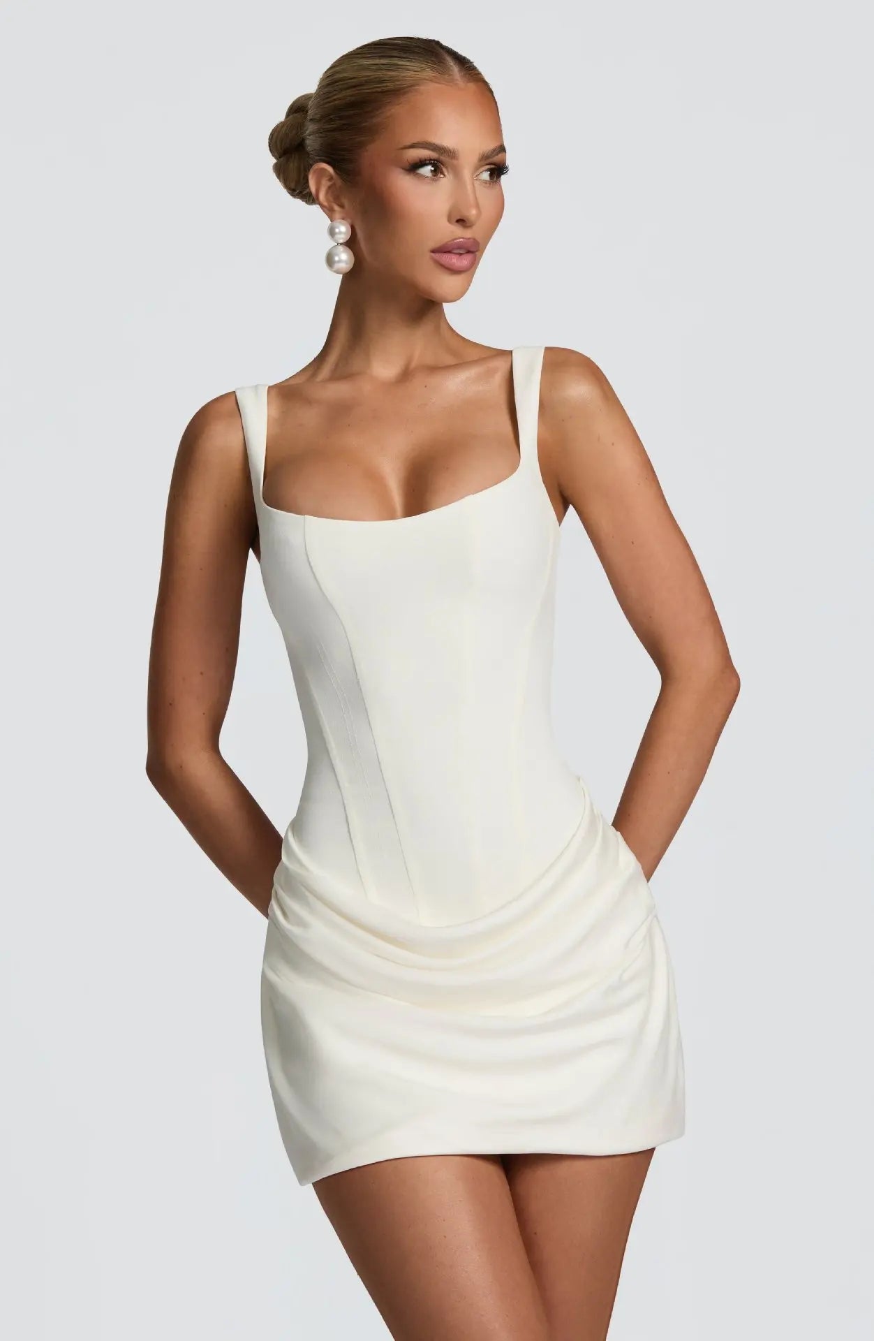 Square-Neck Mini Dress For Women | Lirina White