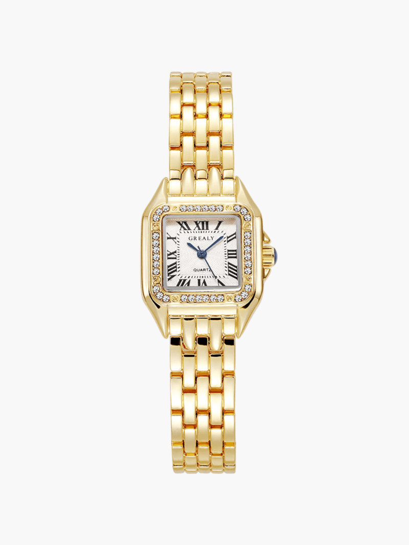 Square Gold Quartz Watch For Women | Jorina Gold with Zirconia Stones One Size