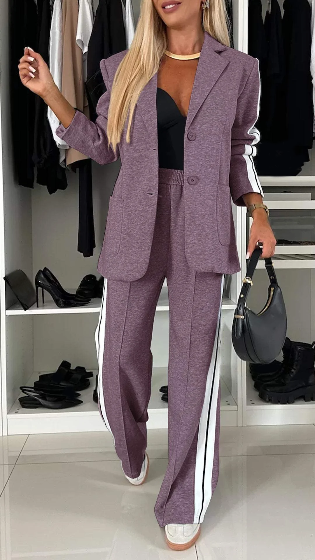 Striped Blazer And Pant Set For Women | Jorina Violet