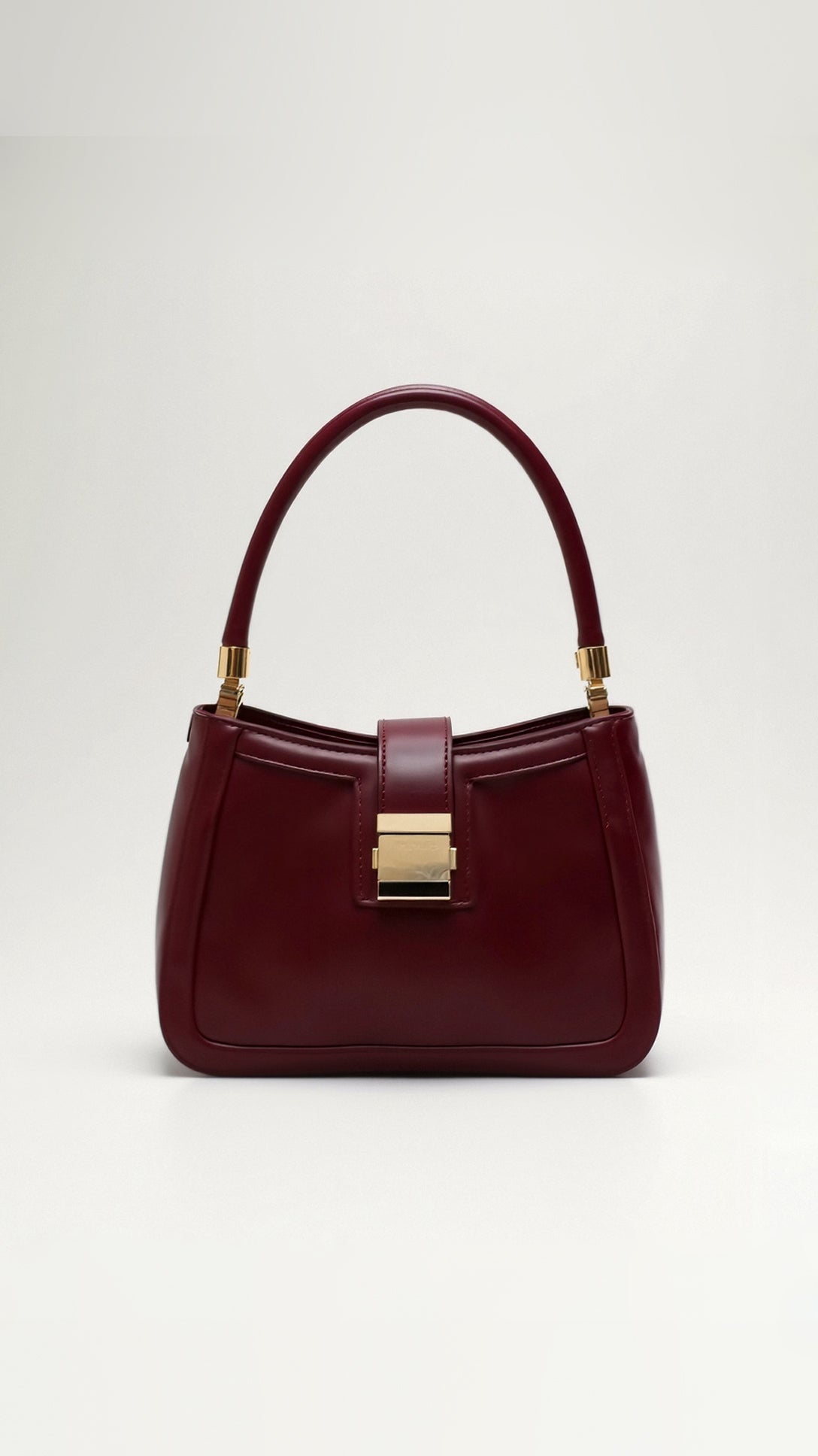 Structured Top Handle Bag with Gold Clasp for Women | Elisse Red