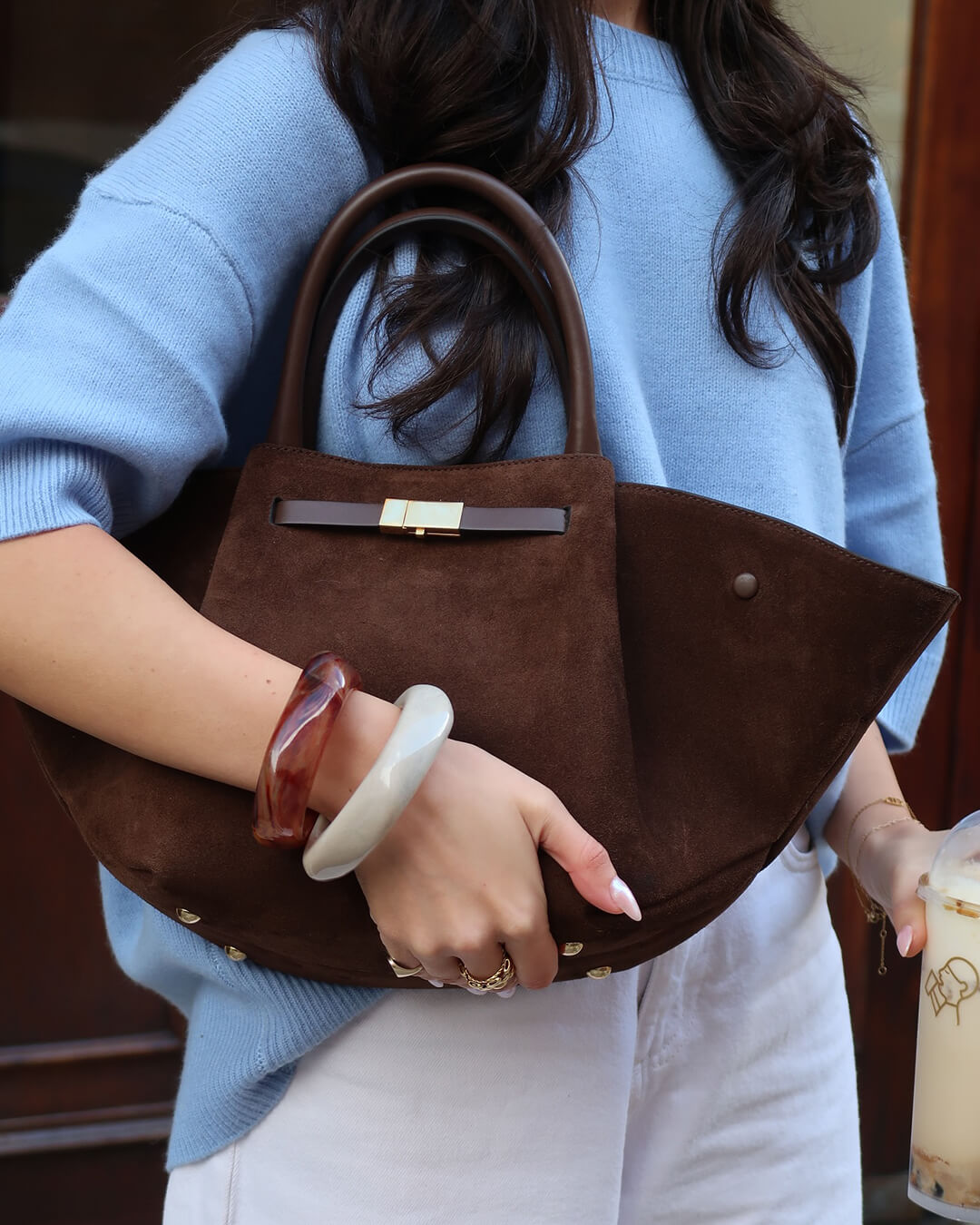 Suede Tote Work Bag For Women | Lirena Dark Brown One Size