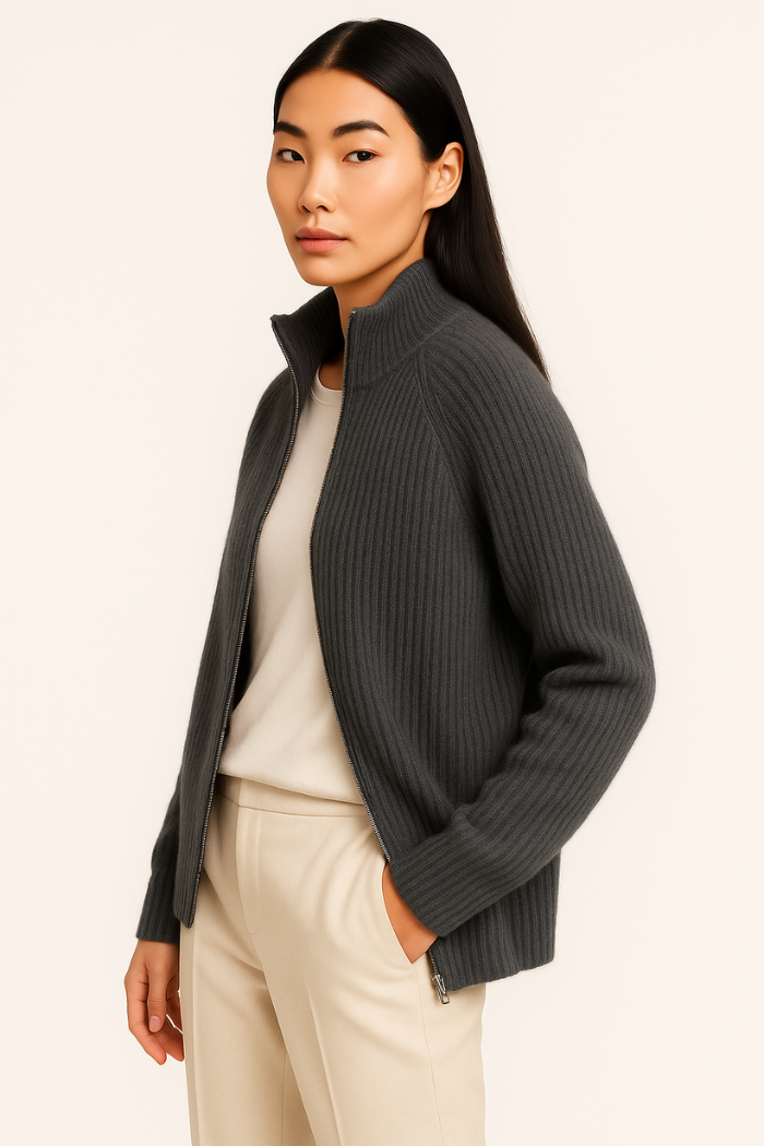 Cashmere Zip-Up Sweater Tailored Fit for Women | Sylvaine