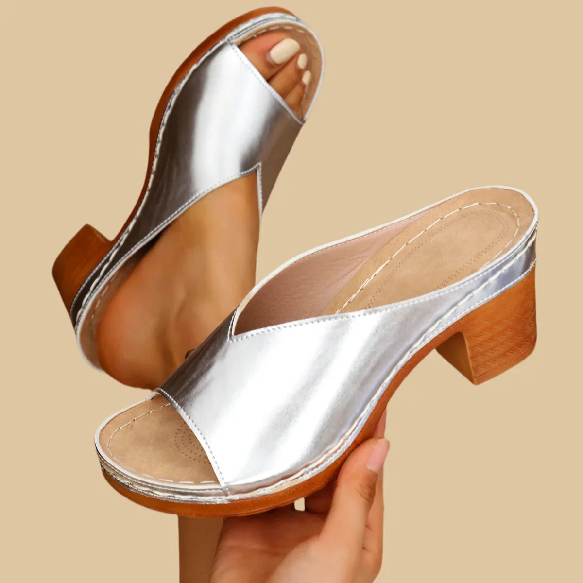 Thick Heel Sandal for Women | Selena Silver