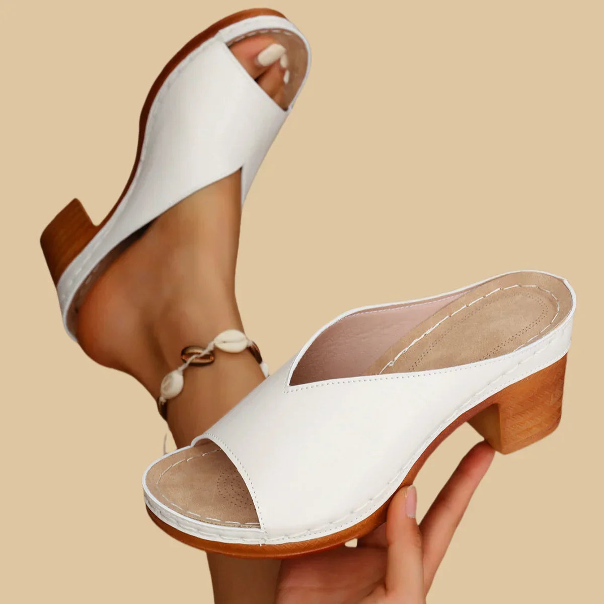 Thick Heel Sandal for Women | Selena White