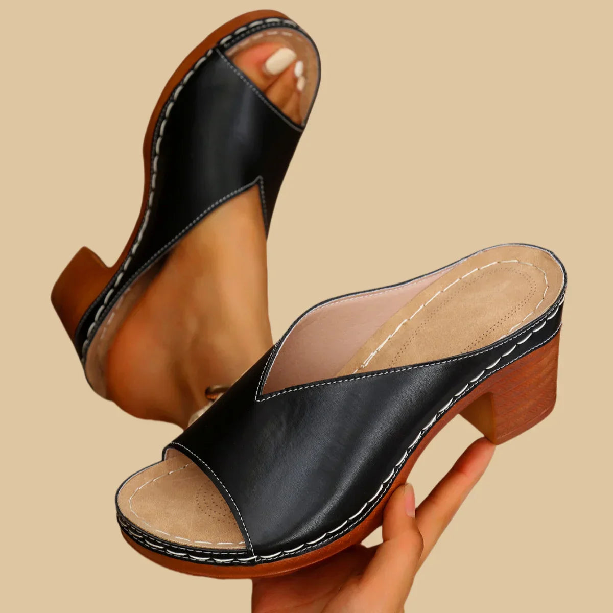 Thick Heel Sandal for Women | Selena Black