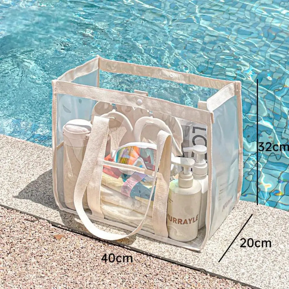 Transparent Summer Beach Bag For Women | Lirina Button-White