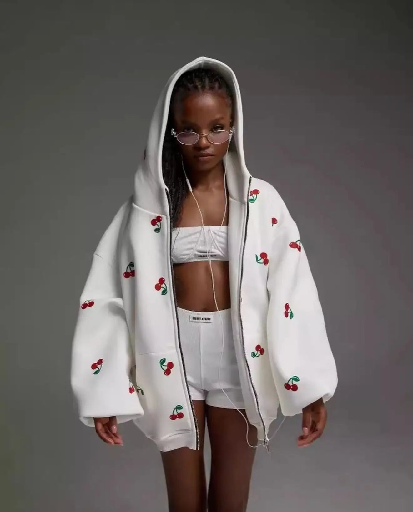 Trendy Oversized Cherry Print Zip-Up Hoodie for Women | Charlene