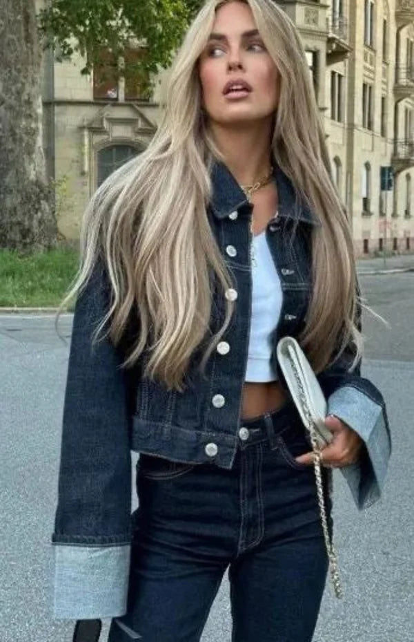 Trendy Oversized Denim Jacket and Wide-Leg Jeans Set for Women| Harper