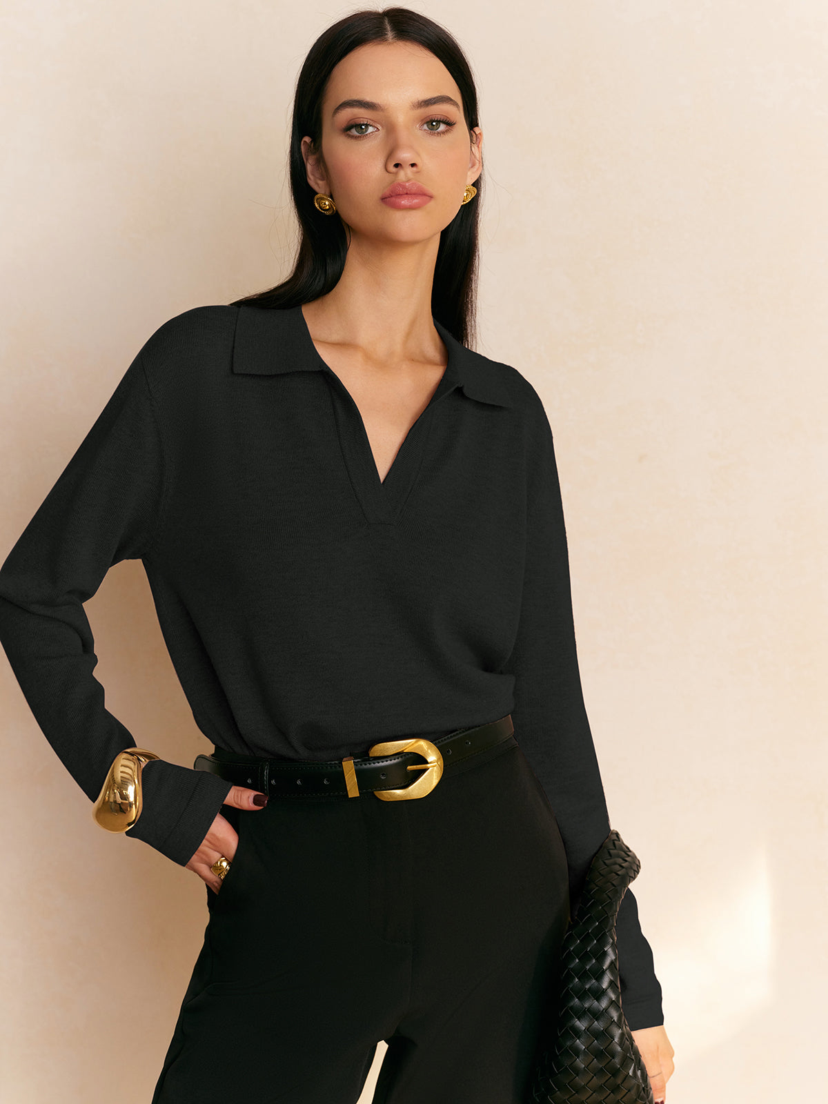 Collared Pullover Sweater Stylish Fit for Women | Trevon Black