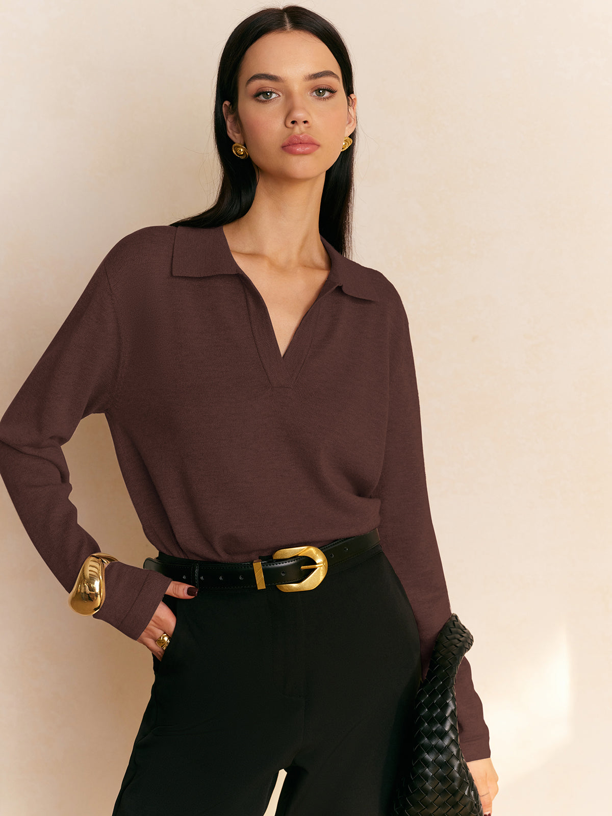 Collared Pullover Sweater Stylish Fit for Women | Trevon Dark Brown