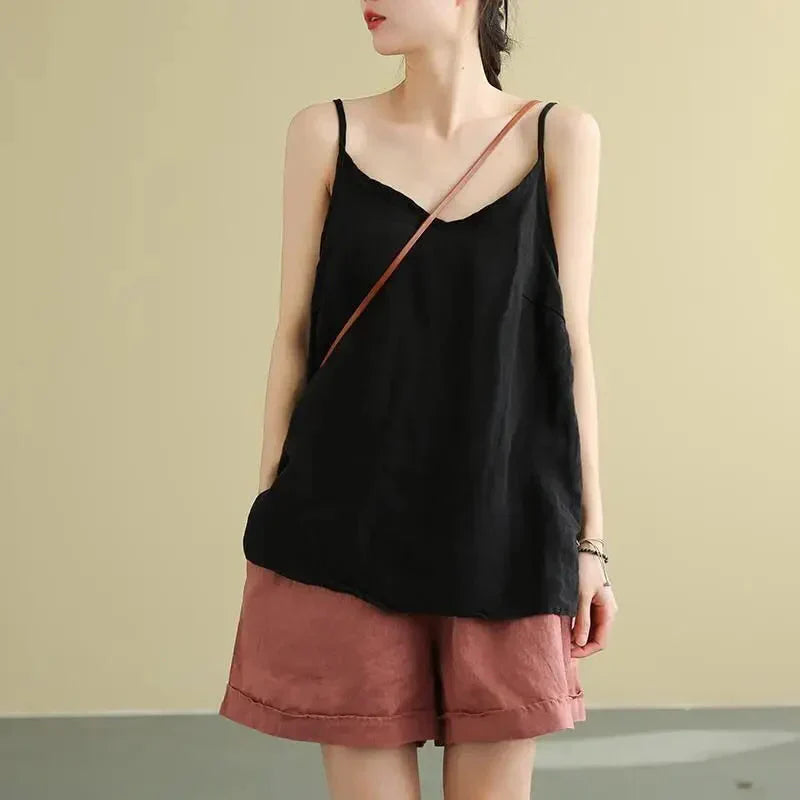 V-Neck Silk Camisole Relaxed Fit For Women | Lirina Black