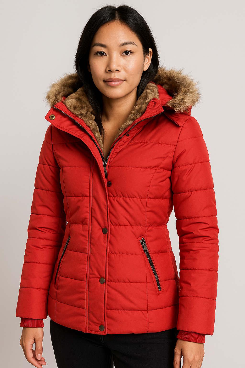 Waterproof Winter Coat with Fur Lining for Women | Velmira Red