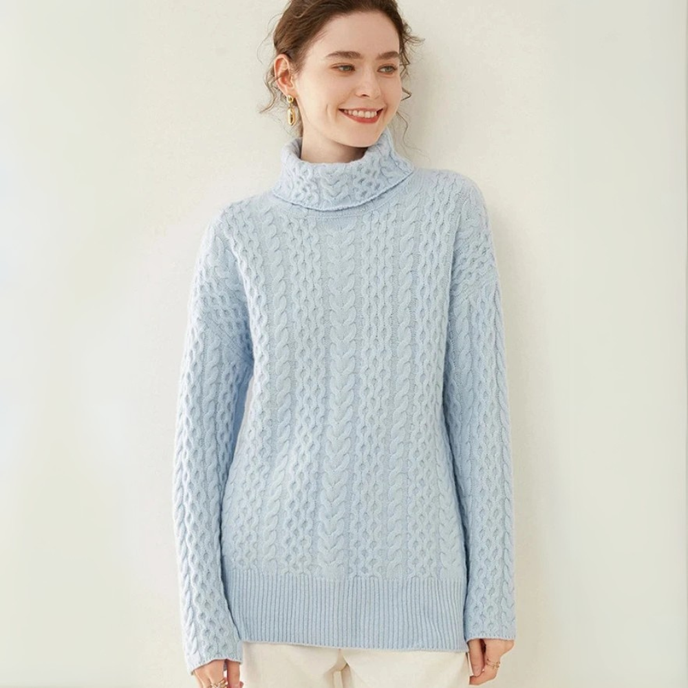 Turtleneck Wool Sweater Relaxed Fit for Women | Velton Sky