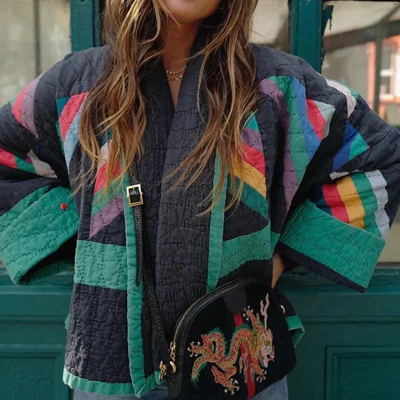 Vintage Colorblock Quilted Oversized Jacket for Women | Zoey L