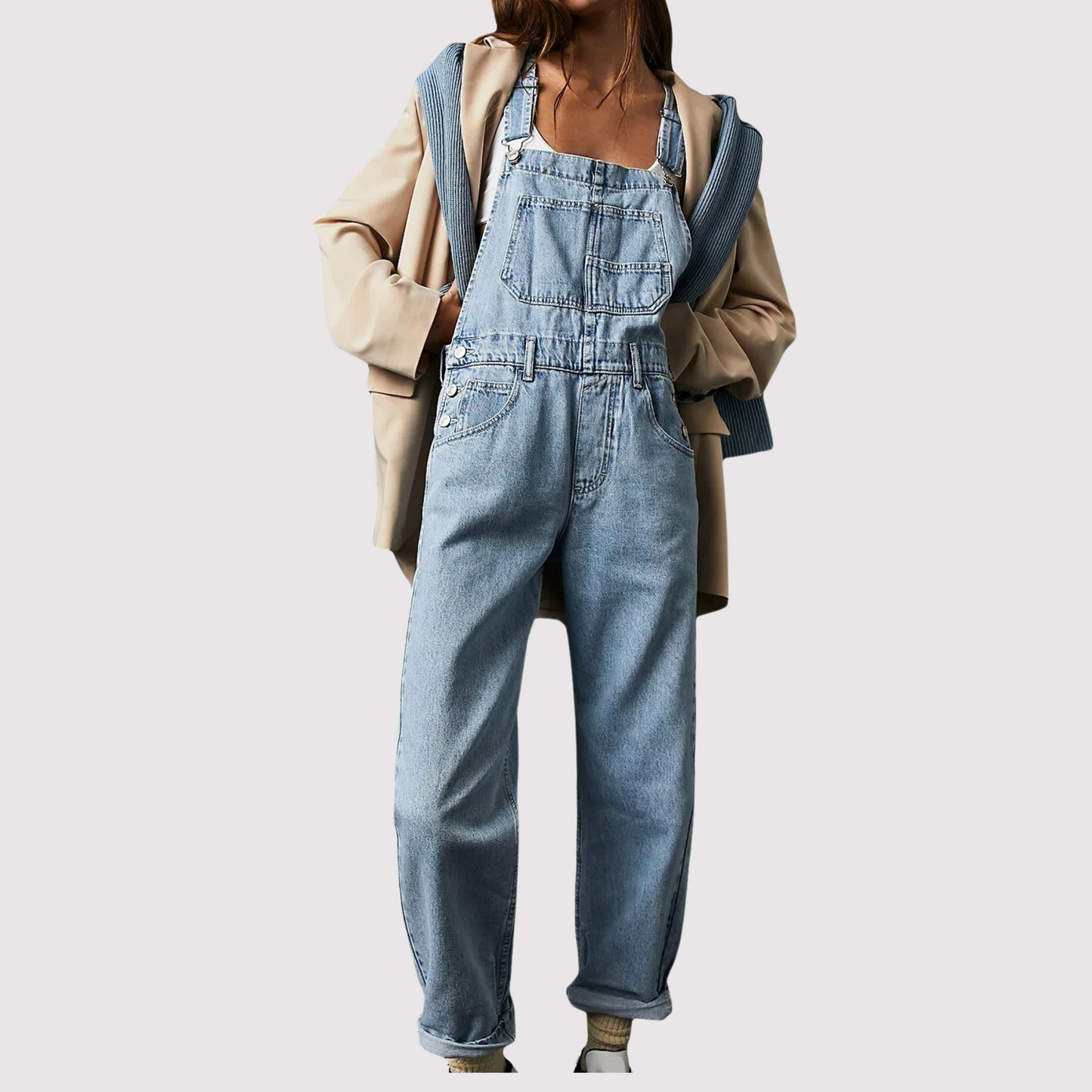 Vintage Loose-Fit Denim Overalls for Women | Riley Light blue