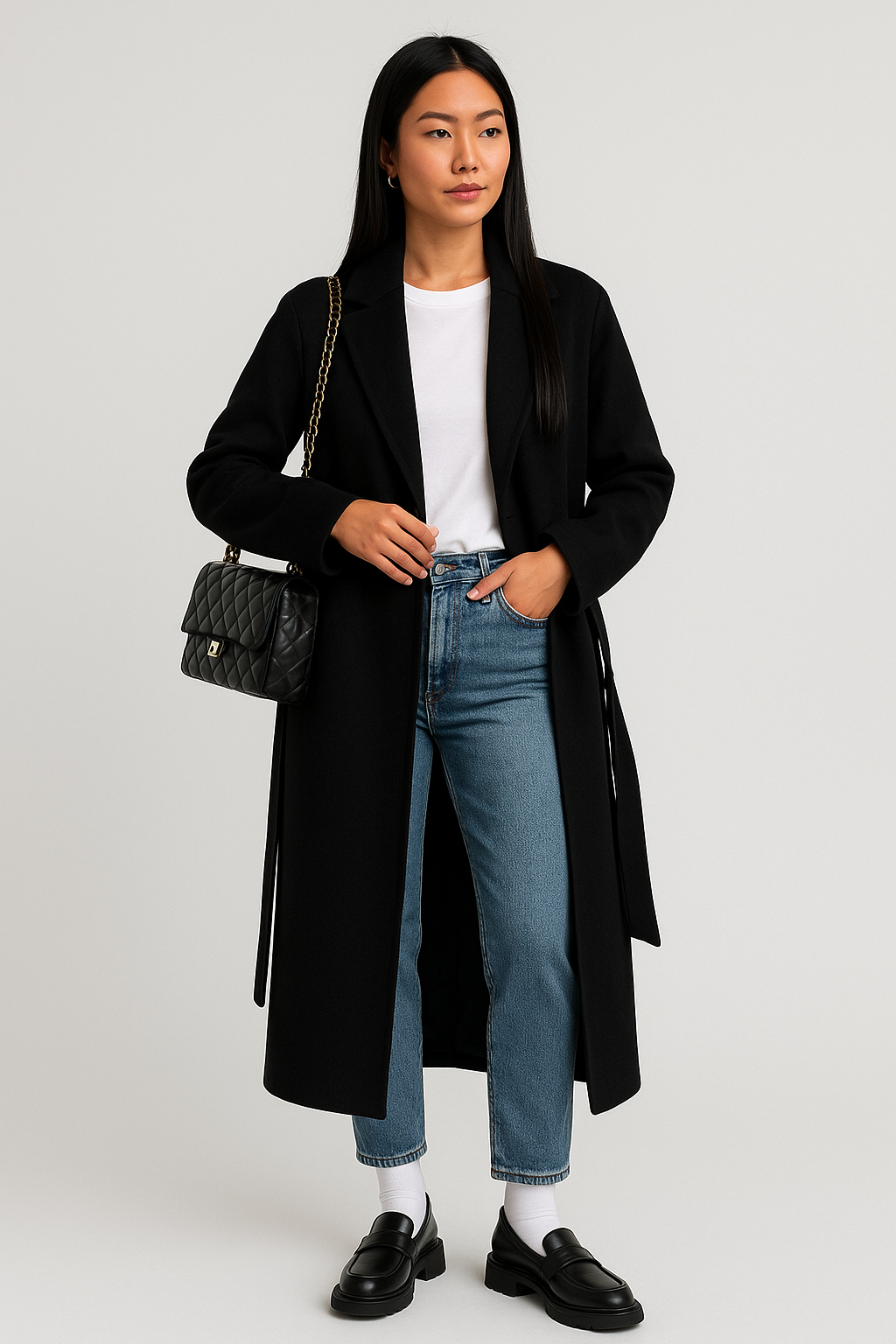 Double-Breasted Wool Coat Elegant Fit for Women | Vivienne Black