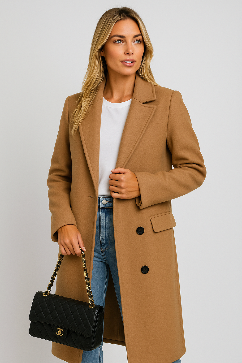 Double-Breasted Wool Coat Elegant Fit for Women | Vivienne Beige