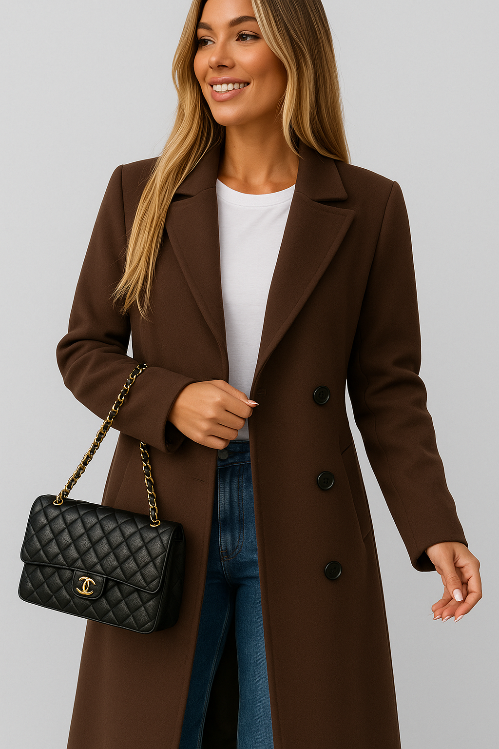 Double-Breasted Wool Coat Elegant Fit for Women | Vivienne