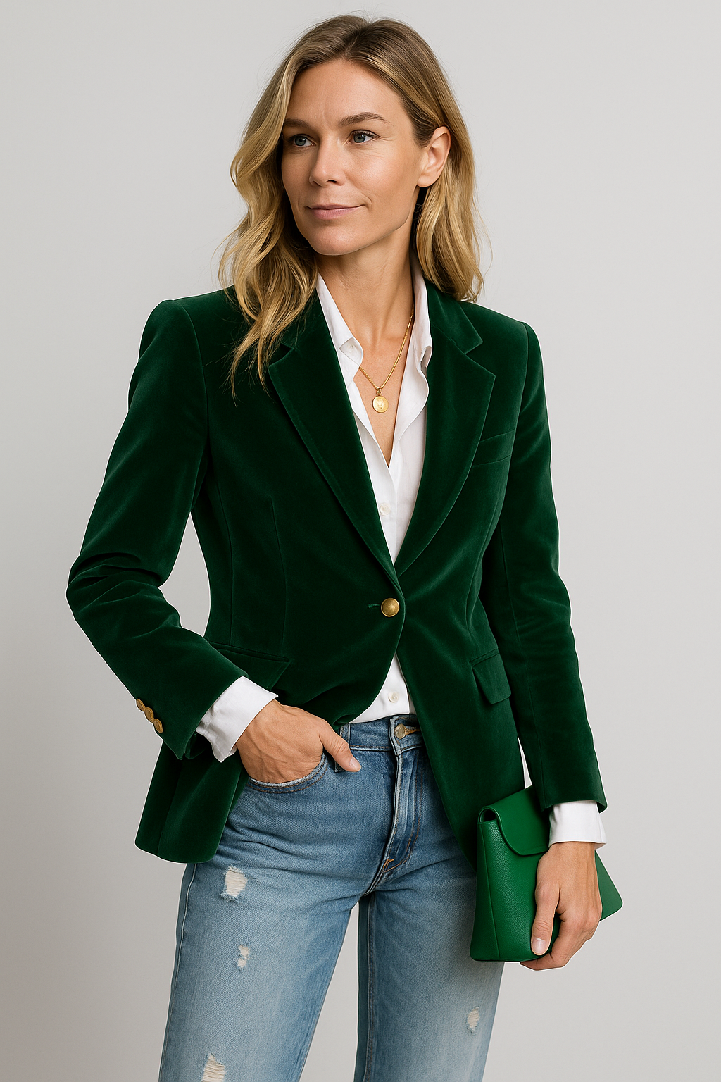 Vivienne - Velvet Blazer Dark Green