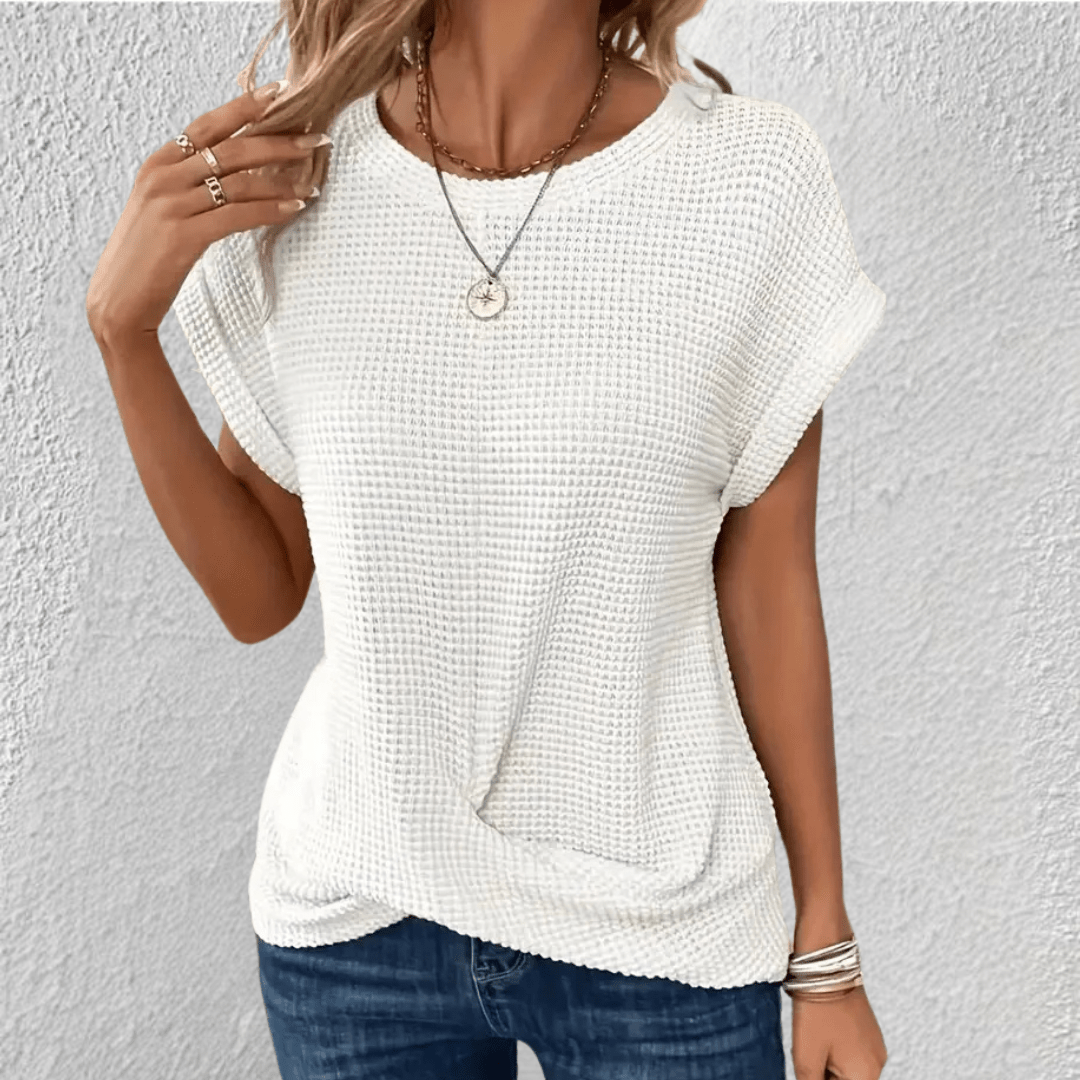 Waffle-Knit Top Flattering Fit For Women | Jorina White
