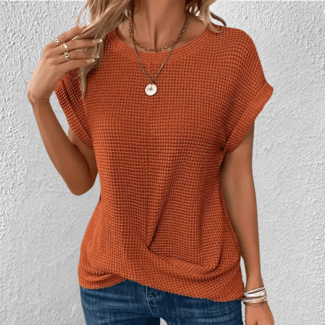 Waffle-Knit Top Flattering Fit For Women | Jorina Orange