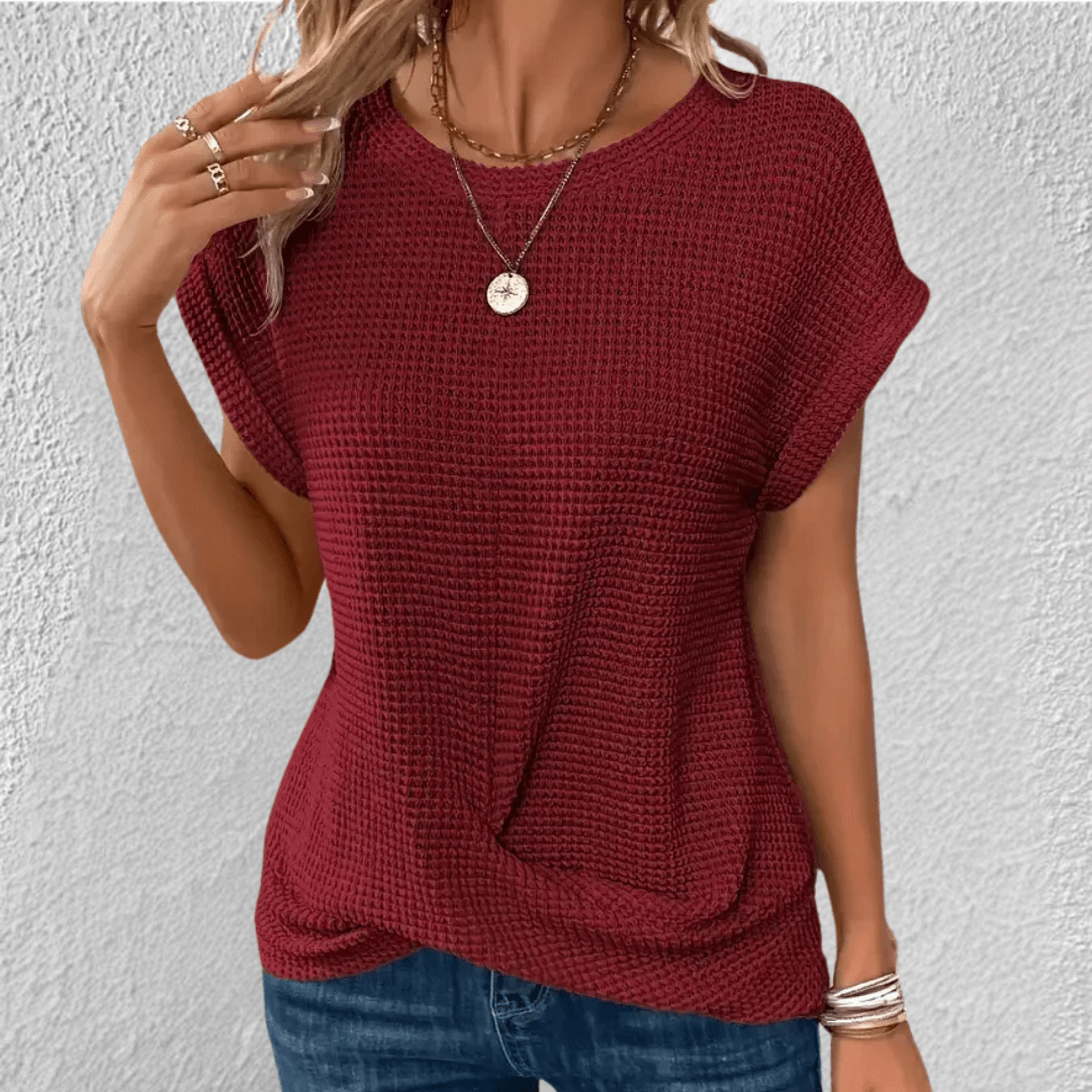 Waffle-Knit Top Flattering Fit For Women | Jorina Red