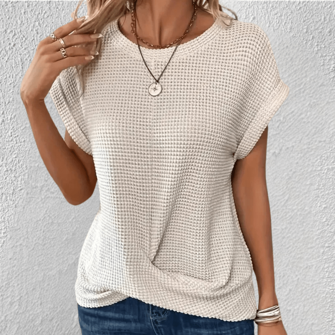 Waffle-Knit Top Flattering Fit For Women | Jorina Beige