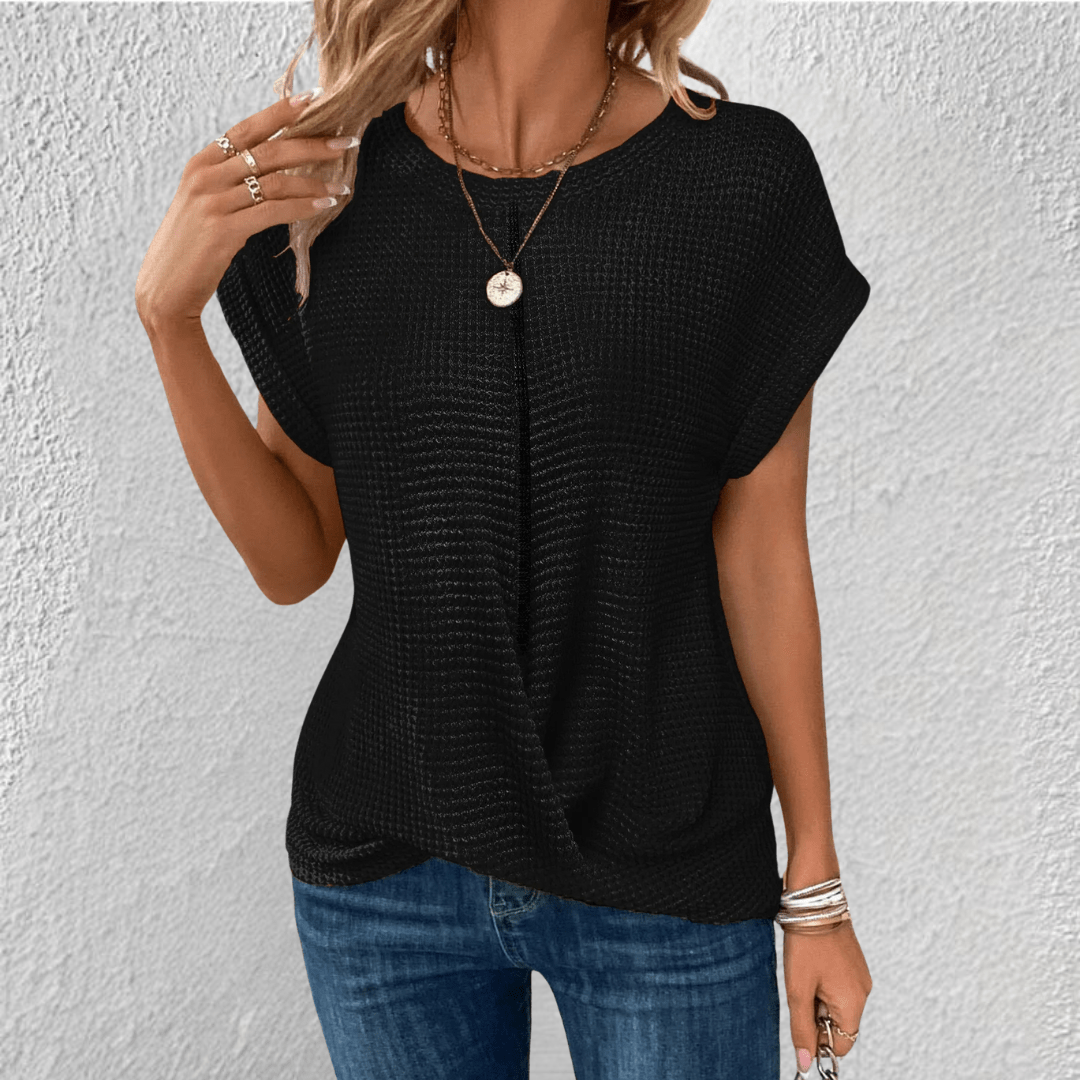 Waffle-Knit Top Flattering Fit For Women | Jorina Black