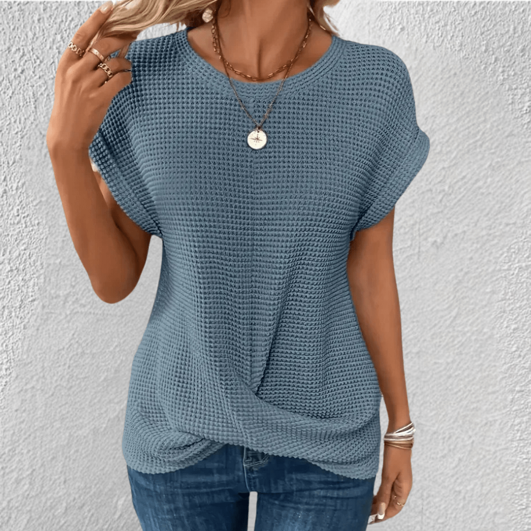 Waffle-Knit Top Flattering Fit For Women | Jorina Blue