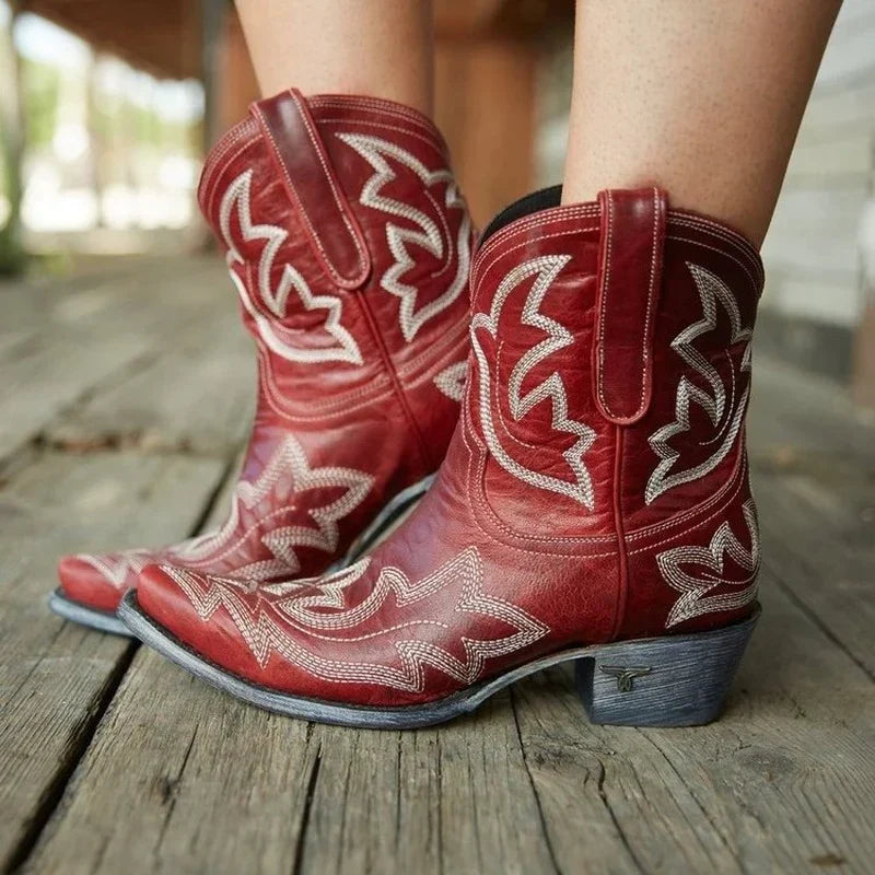 Western Embroidered Leather Cowboy Boots for Women | Rosanna Red