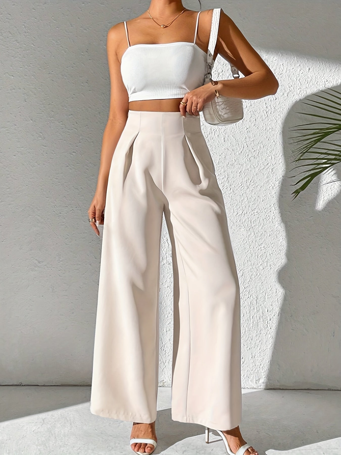 White High Waist Wide Leg Pants for Women | Yara