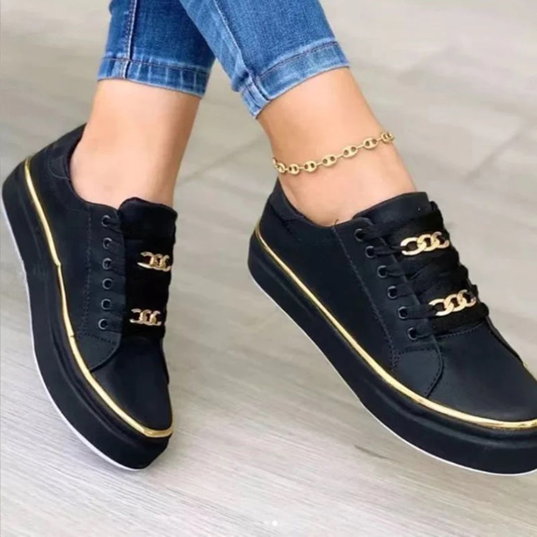 White Sneakers with Gold Accent for Women | Madel
