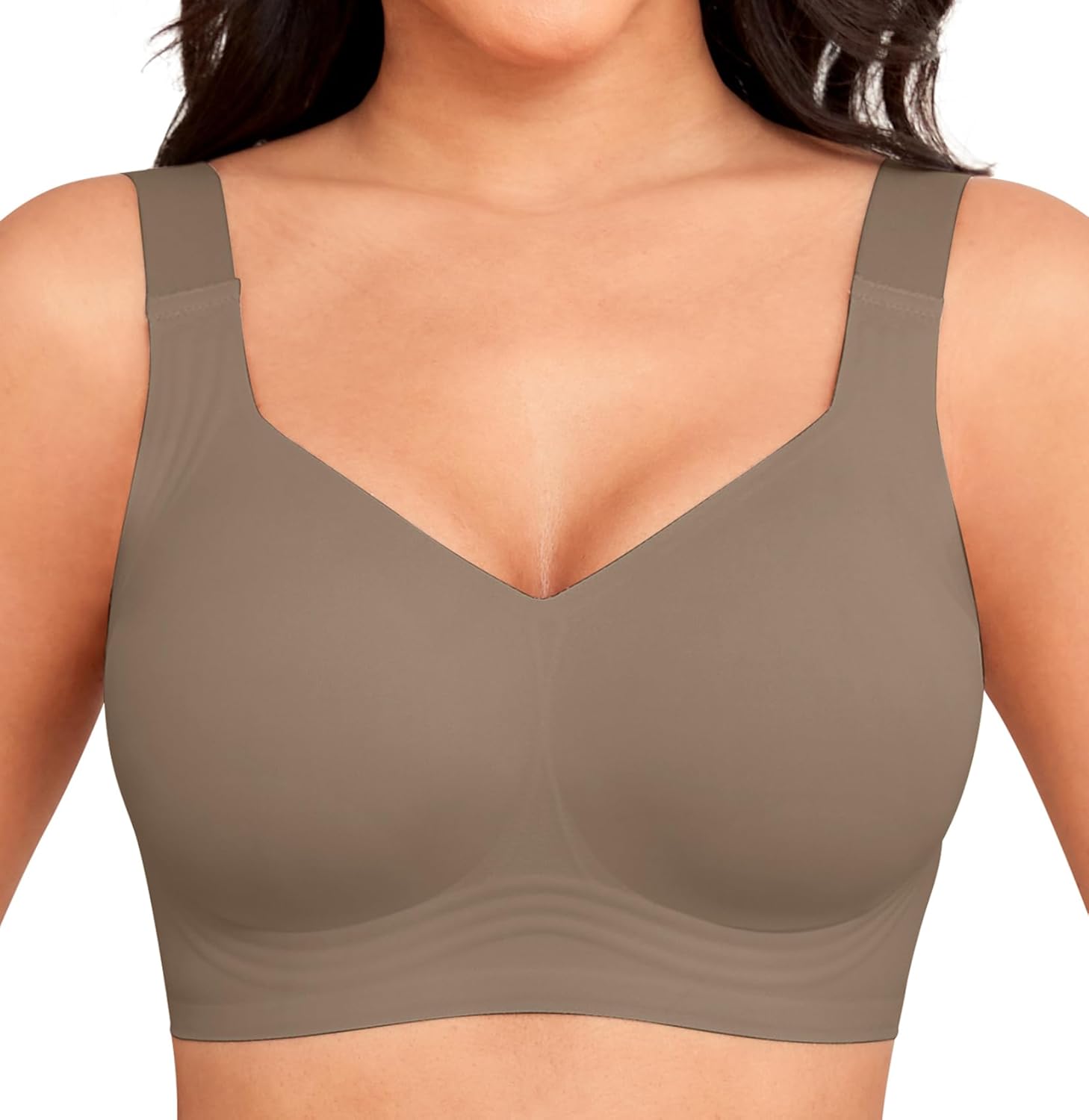 Wireless Full-Coverage Support Bra with Adjustable Straps for Women | Ella Mocha