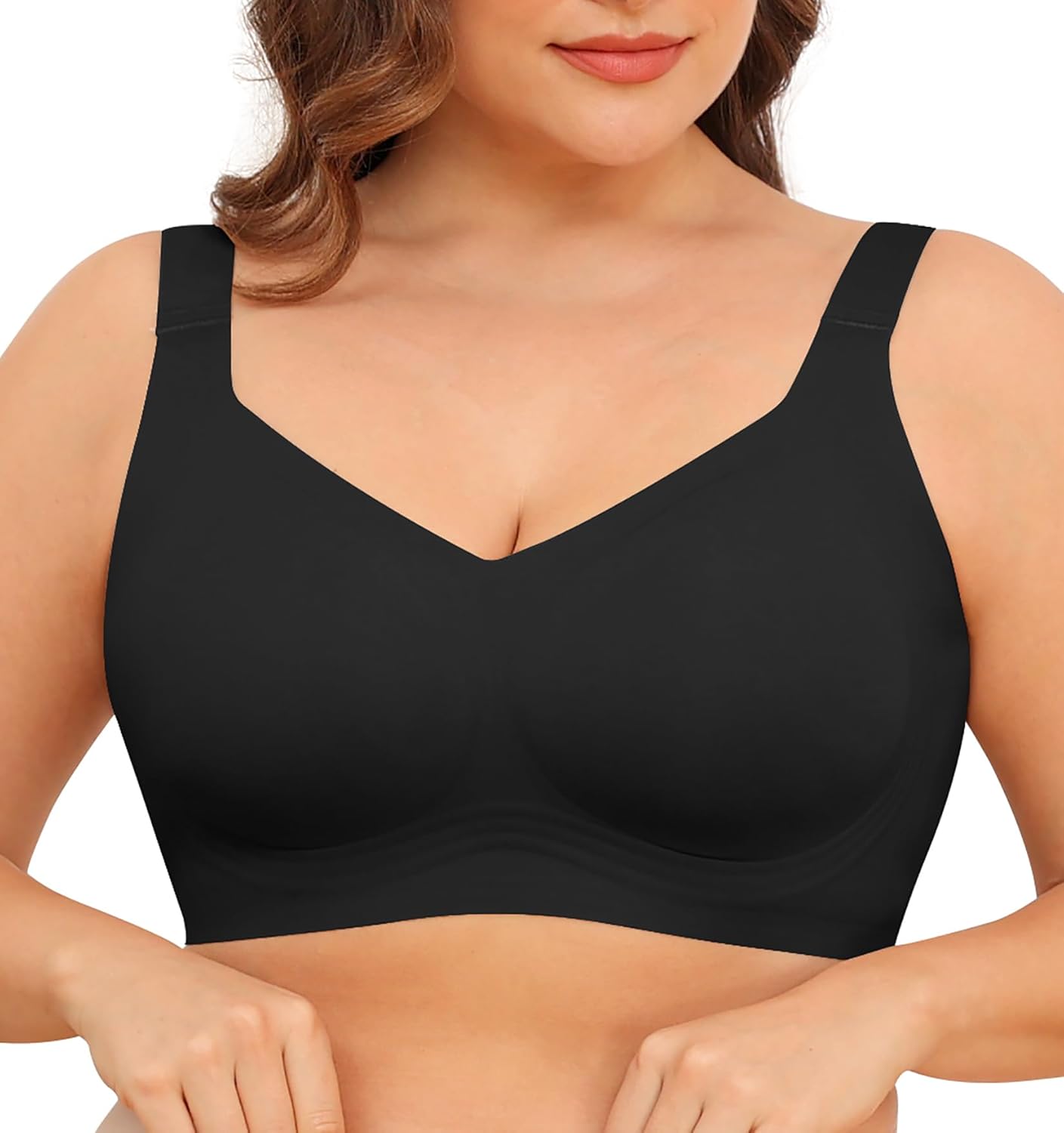 Wireless Full-Coverage Support Bra with Adjustable Straps for Women | Ella Black