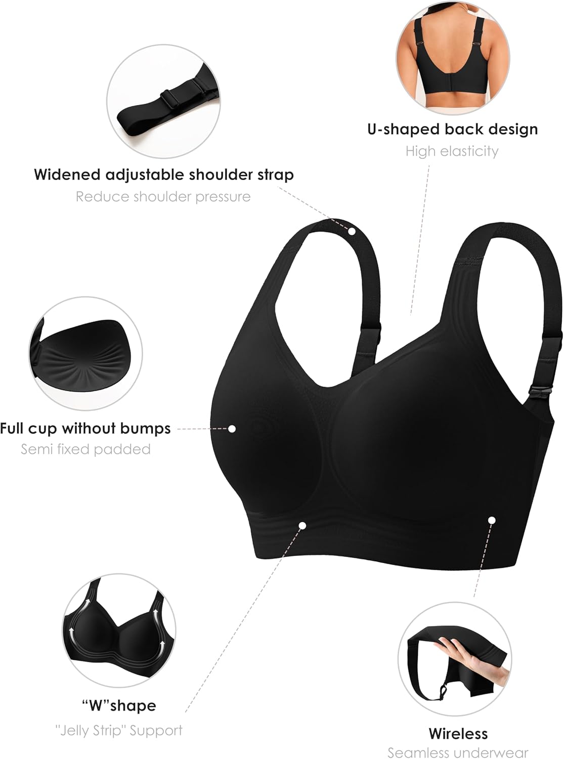Wireless Full-Coverage Support Bra with Adjustable Straps for Women | Ella