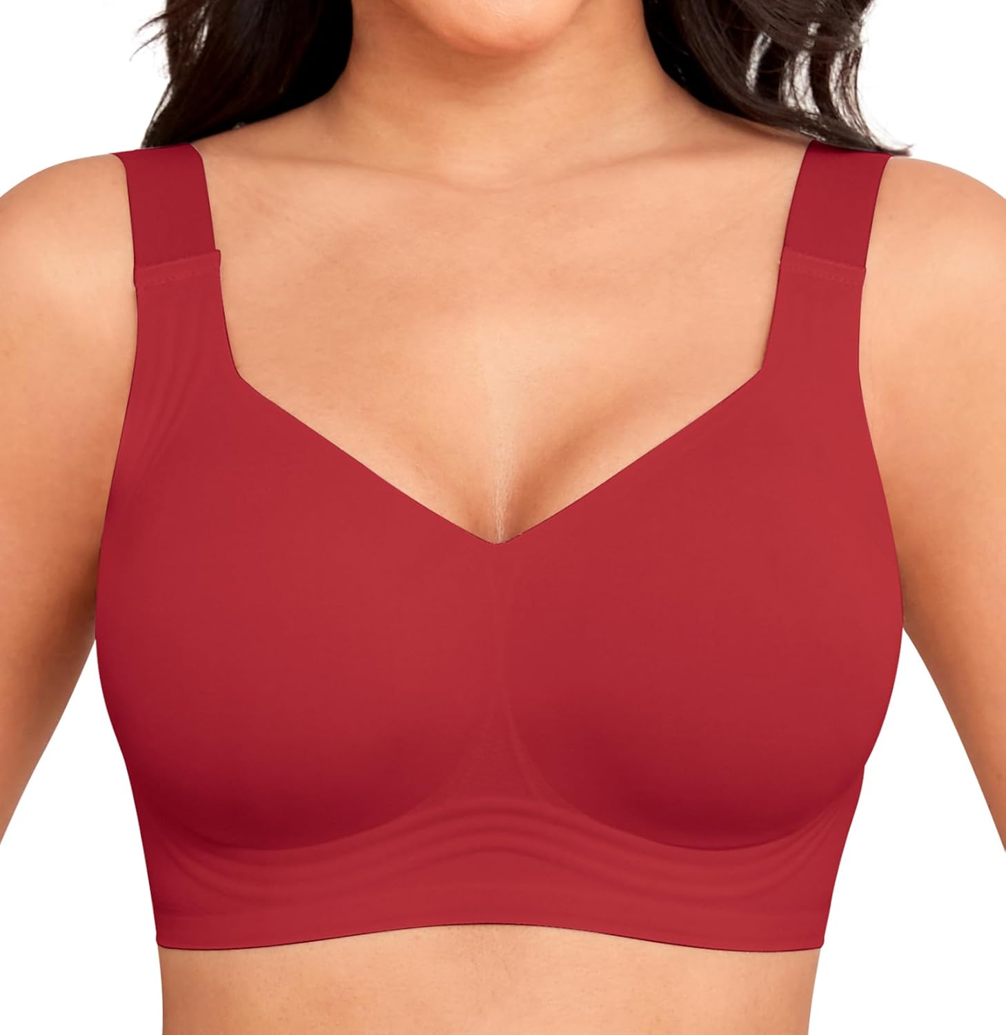 Wireless Full-Coverage Support Bra with Adjustable Straps for Women | Ella Red
