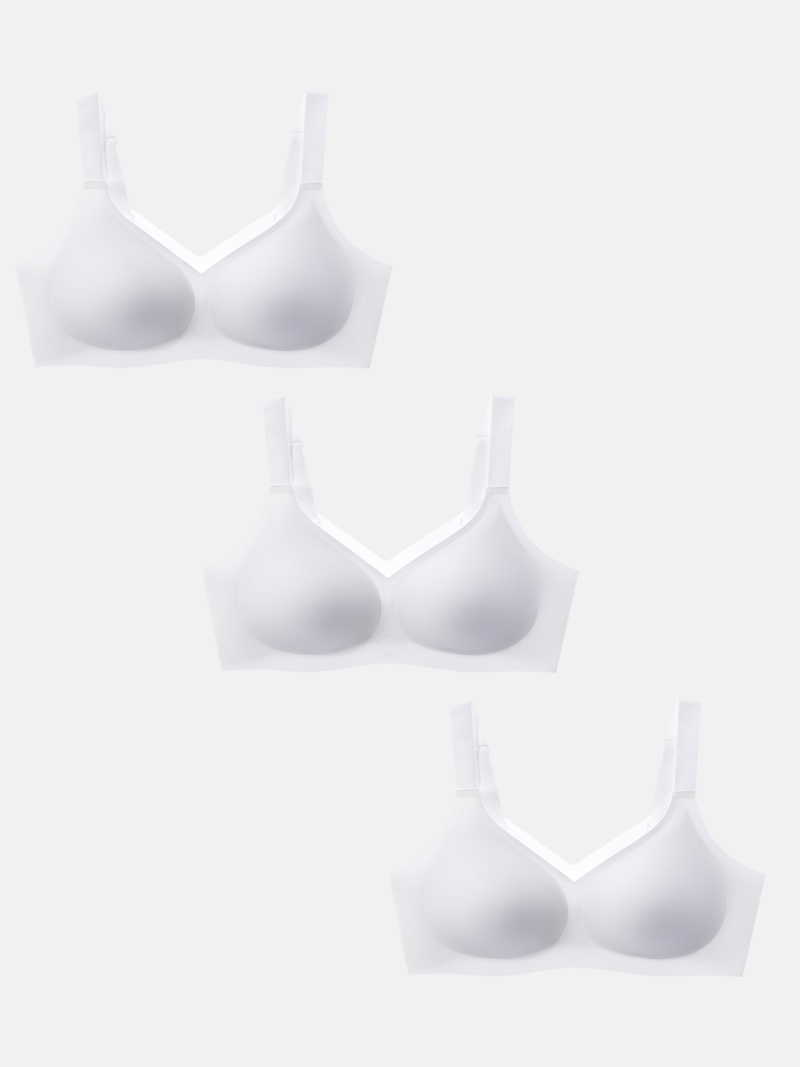 Wireless Full Coverage Support Bra (3-Pack) in White for Women | Jenela