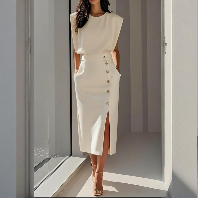 Wivara | Midi Wedding Guest Dress Beige