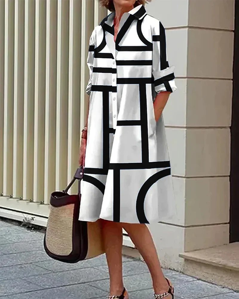 Women Geometric Print Dress | Gemma Black
